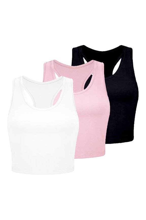 Cropped Tank Tops for Women 3 Pack Racerback Sports Bras Workout Yoga Gym Athletic Bralette Cami T Shirts