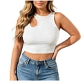 thumbnail image 1 of Cropped Tank Tops for Women Cut Out Sleeveless Ribbed Soft Base Layer Workout Casual Summer Crop Tees Blouses (S, White), 1 of 5