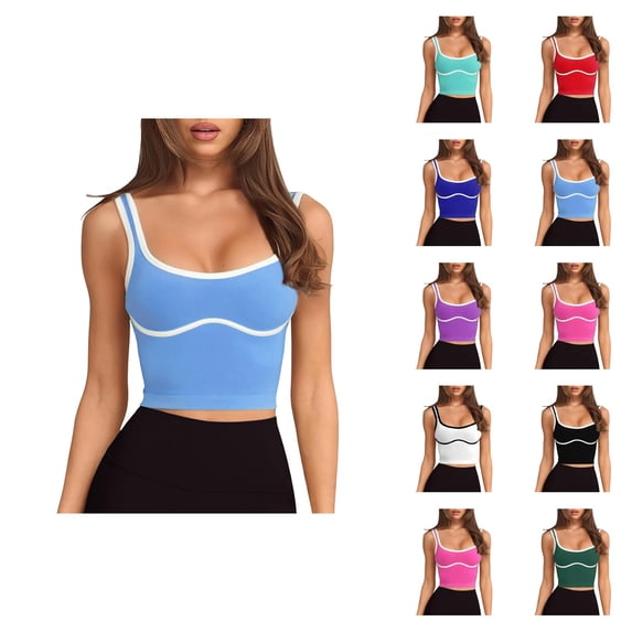 Cropped Tank Tops for Women High Impact Push Up Racerback Sleeveless Contrast Binding Workout Yoga Gym Tanks