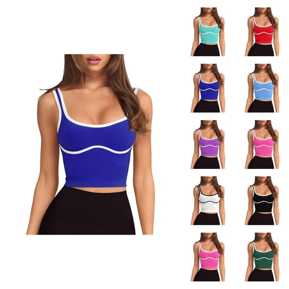 Cropped Tank Tops for Women High Impact Push Up Racerback Sleeveless Contrast Binding Workout Yoga Gym Tanks