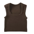 thumbnail image 1 of Cropped Tank Tops for Women Ribbed Knit Square Neck Yoga Workout Gym Crop Tee Sleeveless Casual Base Layer (S, Brown), 1 of 5