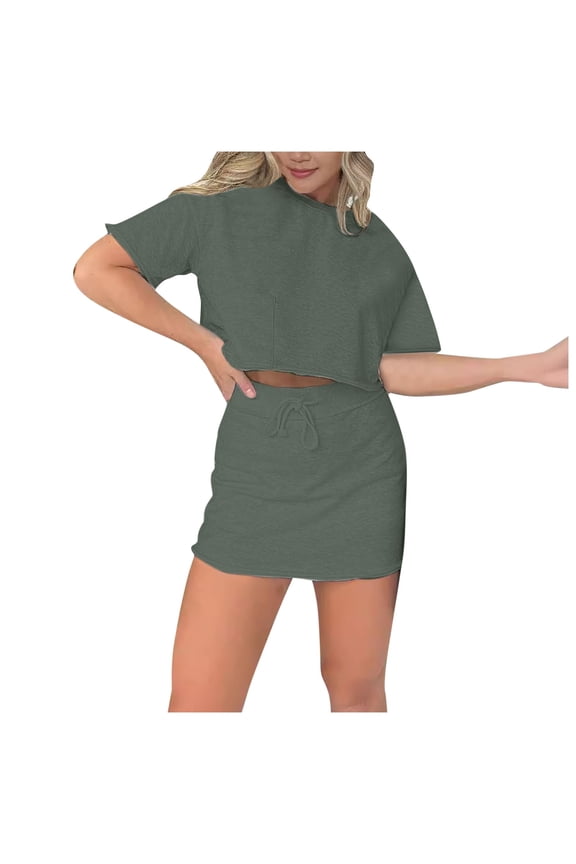Cropped Tee Skort Set Sweat Skirt Sets Women 2 Piece Outfits Two Piece Tennis Skirt Set For Women