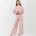 thumbnail image 1 of Cropped Top And Wide Leg Pants Lounge Set (L, SeaPink), 1 of 6