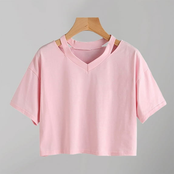 Cropped Tops Solid Color Everyday T Shirts Short Shoulder T Shirts Summer Casual Tops Dark Shirt for Women Short Sleeve Athletic Shirt Women Ladies Shirt Long Sleeve Space T Womens Summer Shirt
