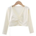 thumbnail image 1 of Cropped Tops for Girls Long Sleeve V Neck T Shirts Size 3-15 Teens Trendy Solid Color Stretchy Slim Pullover Warm Ballet Dance Workout Blouses, 1 of 5