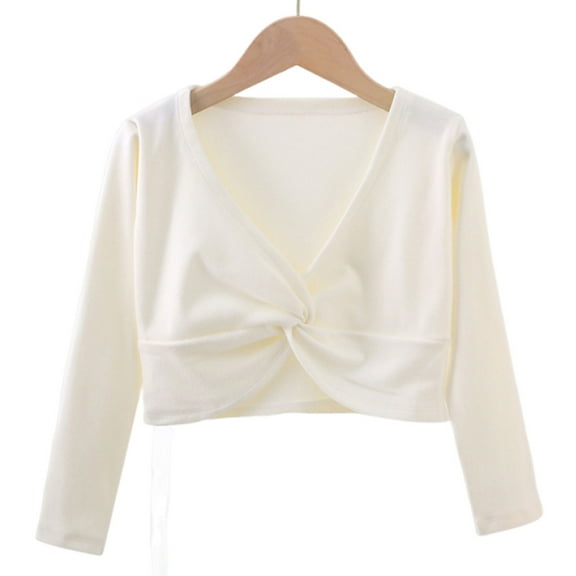 Cropped Tops for Girls Long Sleeve V Neck T Shirts Size 3-15 Teens Trendy Solid Color Stretchy Slim Pullover Warm Ballet Dance Workout Blouses