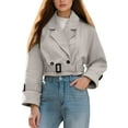 thumbnail image 1 of Cropped Trench Coat for Women, Yigetop Women's Long Sleeve Cropped Trench Coat Lapel Collar Belted Jacket Lightweight Outerwear Crop Jackets for Women Grey S, 1 of 1