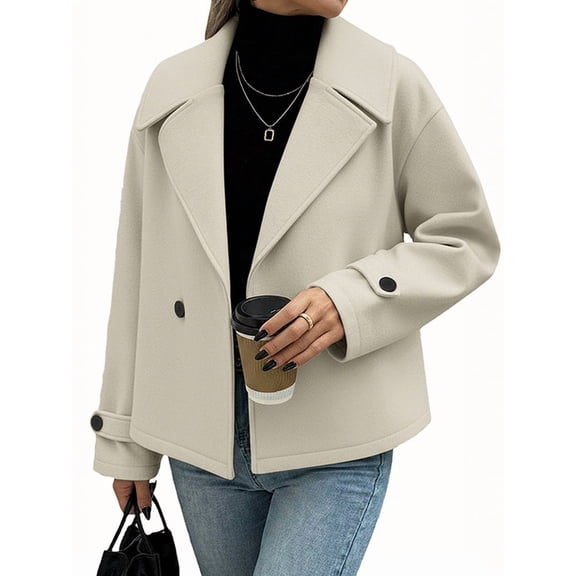 Cropped Trench Coat for Women Double Breasted Long Sleeve Work Office Business Casual Fall Short Jackets Gray XL