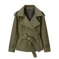 thumbnail image 1 of Cropped Trench Coat for Women Lapel Collar Belted Button Blazer Casual Trendy Elegant Office Fall Jacket, S, 1 of 5