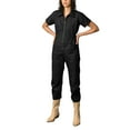 thumbnail image 1 of Cropped Utility Jumpsuit Women's Casual Short Sleeve Jumpsuits Zip Up Outfit With Pockets, Short Sleeve Zip Mock Neck Up Women's Jumpsuit Black, 1 of 9