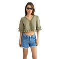thumbnail image 1 of Cropped V-Neck Ruffled Blouse, 1 of 5