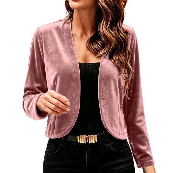 Cropped Velvet Cardigans for Women Lightweight Soft Shrugs Open Front Long Sleeve Dressy Casual Party Outfit, Green L