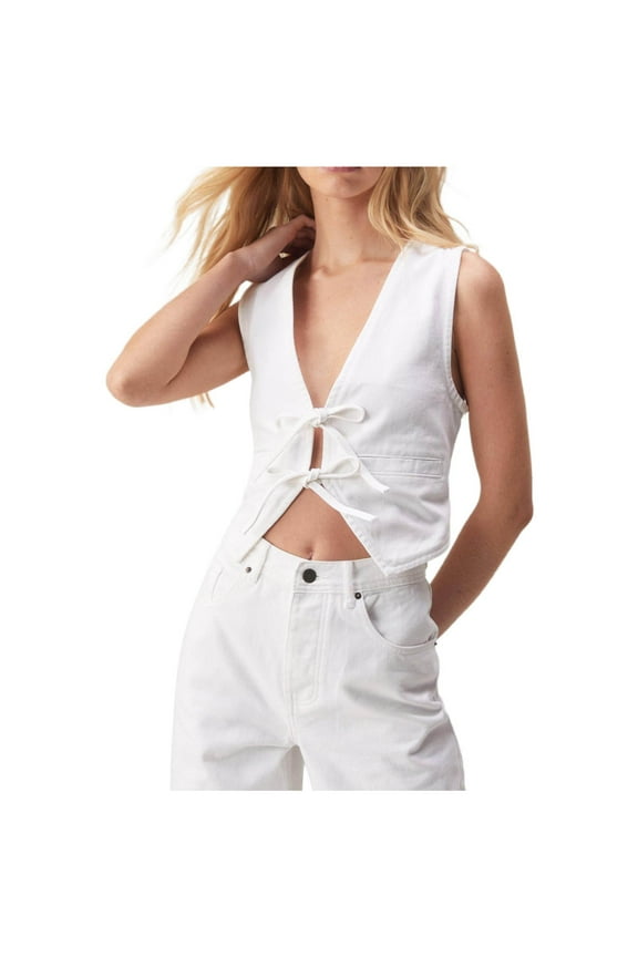 Cropped Vest For Women Sexy Denim Vest Deep V Neck Tie Up Front Sleeveless Jean Tank Top Low Cut Tight Fit Fashion Vest