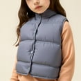 thumbnail image 1 of Cropped Vests for Girl Winter Warm Fashion Sleeveless Puffer Jacket Casual Button Quilted Outerwear New Lightweight Puffer Vests Girls Gray 7-8 Years, 1 of 5