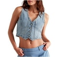 thumbnail image 1 of Cropped Waistcoat for Women Sleeveless Tops Casual Elegant Jacket Country Trendy Button Down Denim Vest V Neck Slim Fitting Y2K Jeans Jacket Light Blue XL, 1 of 6
