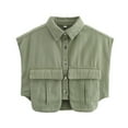 thumbnail image 1 of Cropped Waistcoat for Women Button Down Denim Vest Elegant Jacket Y2K Jeans Jacket Collared Loose Sleeveless Tops Casual Country Trendy Army Green S, 1 of 8