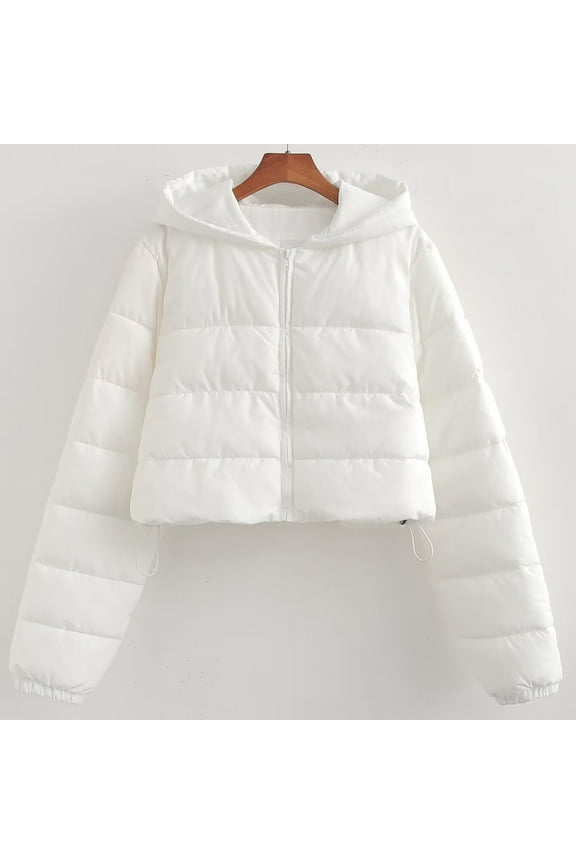 Cropped Winter Coats for Juniors Y2K Puffer Jacket Full Zip Up Warm Down Jacket with Hood
