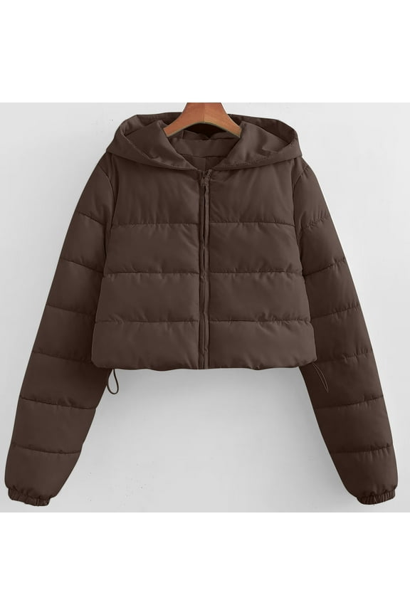 Cropped Winter Coats for Juniors Y2K Puffer Jacket Full Zip Up Warm Down Jacket with Hood