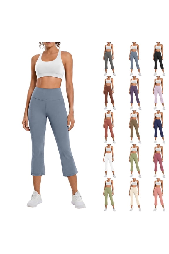 Cropped Yoga Pants Womens Plus Size Capri Flare Leggings Lightweight Summer Workout Pants for Summer Blue 2XL