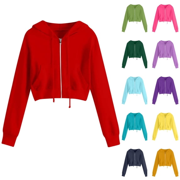 Cropped Zip Up Hoodie Women 2026 Y2k Casual Sweatshirts Workout Long Sleeve Drawstring Hooded Track Jacket with Pockets Purple S-5XL