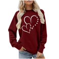 thumbnail image 1 of Cropped Zip Up Hoodie Women Winter Fall Loose Crew Neck Long Sleeve Puff Drop Shoulder Zipperless Heart Print Pullover Ribbed Knit Sweatshirt(Wine,L), 1 of 7