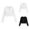 thumbnail image 1 of Cropped Zip Up Hoodie for Women 2025 Long Sleeve Plain Casual Hooded Sweatshirt with Pockets Jacket Coat, 1 of 1