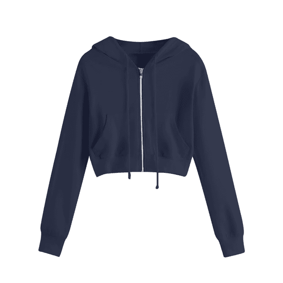 Cropped Zip Up Hoodie for Women Long Sleeve Casual Sweatshirt Cropped Jackets Outwear Workout Drawstring with Pockets