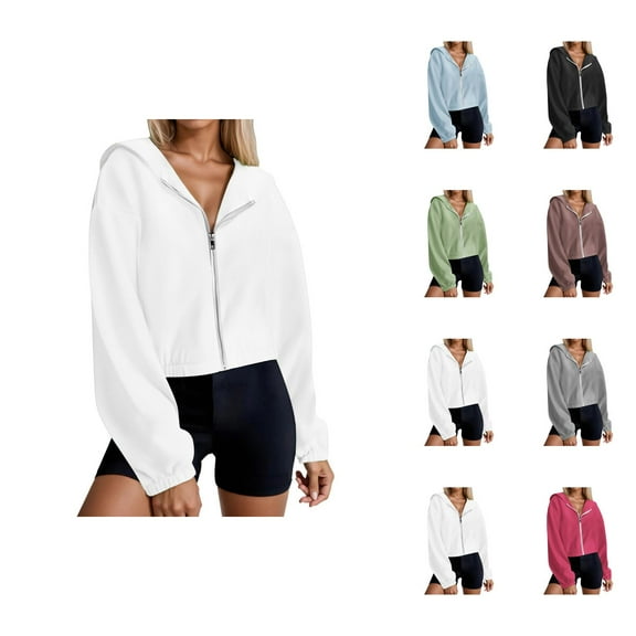 Cropped Zip Up Hoodies for Women 2025 Fall Winter Casual Long Sleeve Full Zipper Hooded Sweatshirt Jacket