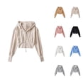 thumbnail image 1 of Cropped Zip Up Hoodies for Women 2025 Fall Winter Long Sleeve High Waist Hooded Sweatshirt Jacket Coat, 1 of 3