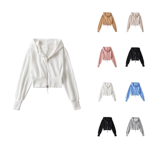 Cropped Zip Up Hoodies for Women 2025 Fall Winter Long Sleeve High Waist Hooded Sweatshirt Jacket Coat
