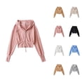 thumbnail image 1 of Cropped Zip Up Hoodies for Women 2025 Fall Winter Long Sleeve High Waist Hooded Sweatshirt Jacket Coat, 1 of 3