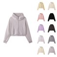 thumbnail image 1 of Cropped Zip Up Hoodies for Women Fall Winter Long Sleeve Heavyweight Plain Hooded Sweatshirt with Pockets Crop Tops, 1 of 3