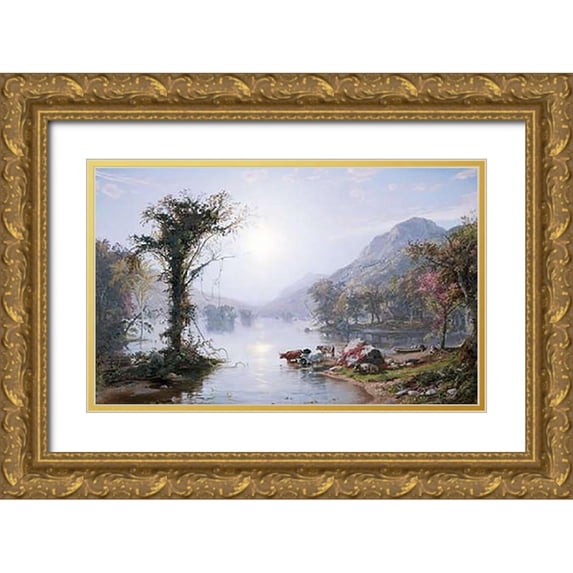 Cropsey, Jasper Francis 14x10 Gold Ornate Wood Framed with Double Matting Museum Art Print Titled - Autumn Lake
