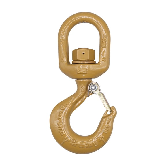 Crosby L-322AN Swivel Hook with Latch - 1-1/2 Ton Working Load Limit - Golden Painted Forged Steel Swivel Lifting Hook - 1048816