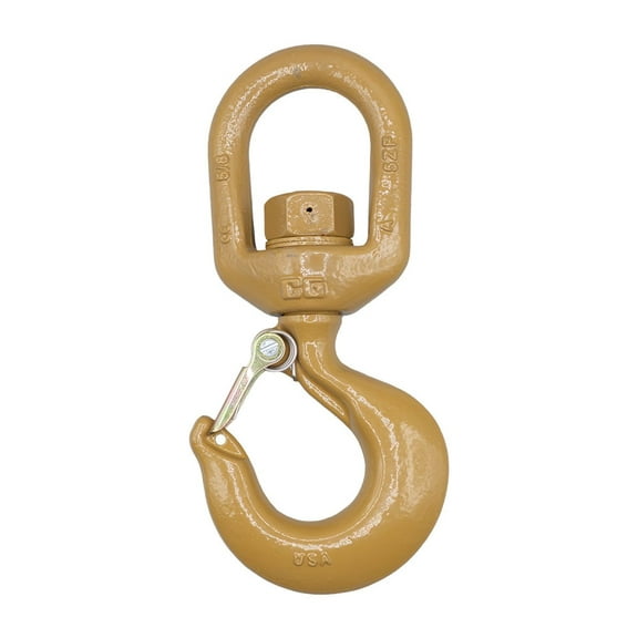 Crosby L-322AN Swivel Hook with Latch - 7 Ton Working Load Limit - Golden Painted Forged Steel Swivel Lifting Hook - 1048859