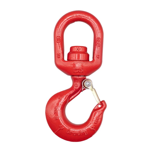 Crosby L-3322B Swivel Hook with Bearing & Latch - 4,400 LBS Working Load Limit - Alloy Steel, Red Painted Forged Steel Swivel Lifting Hook - 1028609
