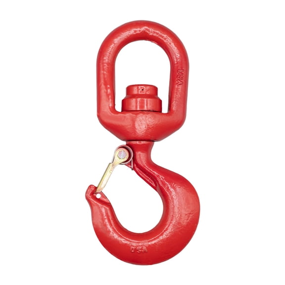 Crosby L-3322B Swivel Hook with Bearing & Latch - 6,600 LBS Working Load Limit - Alloy Steel, Red Painted Forged Steel Swivel Lifting Hook - 1028618