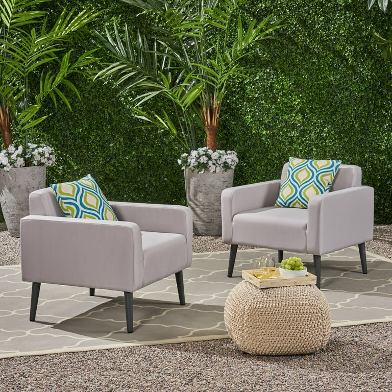 Crosby Outdoor Upholstered Fabric Club Chairs Set of 2 Light