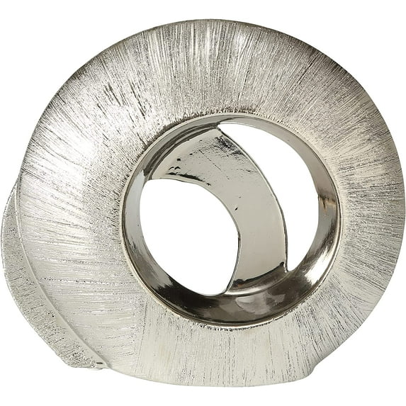 Crosby Street Contemporary Infinity Ring Sculpture, Silver Titanium Glaze, Glossy and Incised, Ceramic Stoneware, 9.5 x 8 H (20 cm)
