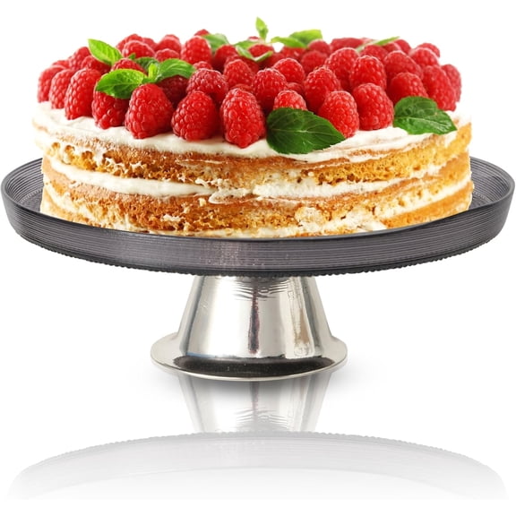 Crosby Street Footed Cake Stand, Smoke Grey and Silver Glass, Lacquered, 8.25 D x 3 T, Inches