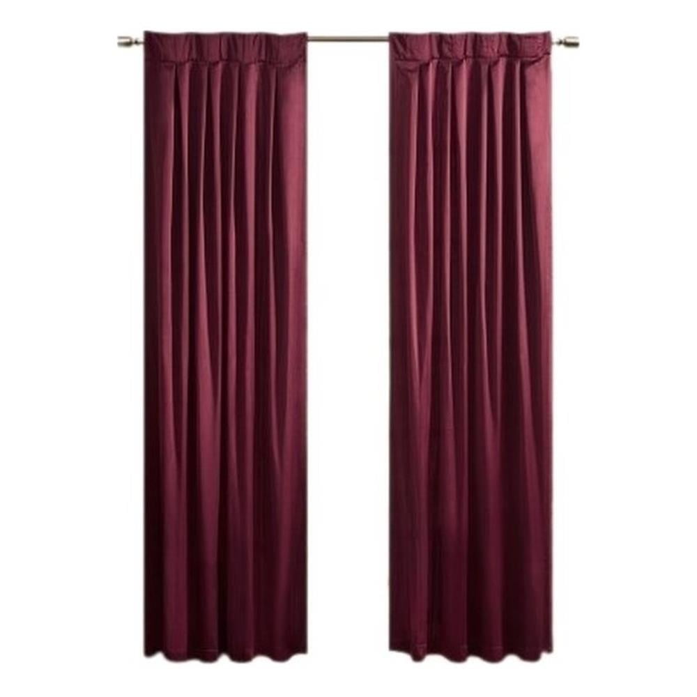Burgundy Pleated Polyester Light-Filtering Rod Pocket Drapes