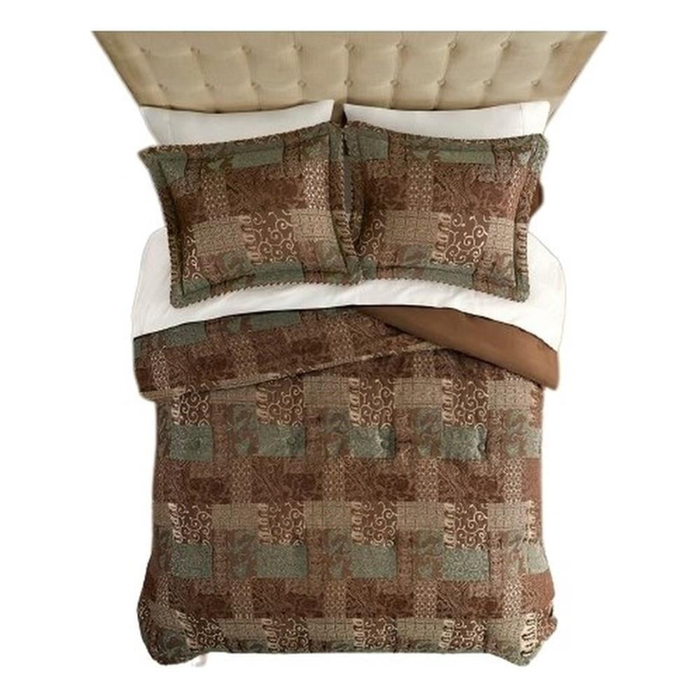 Brown Queen Chenille Jacquard Patchwork Comforter Set