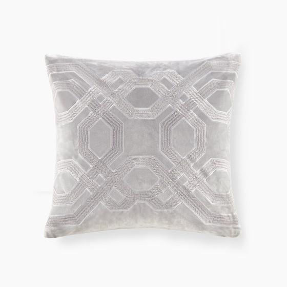 Silver Embroidered Square Pillow with Goose Feather Insert