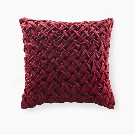 Luxurious Burgundy Velvet Ruched Square Pillow 20x20