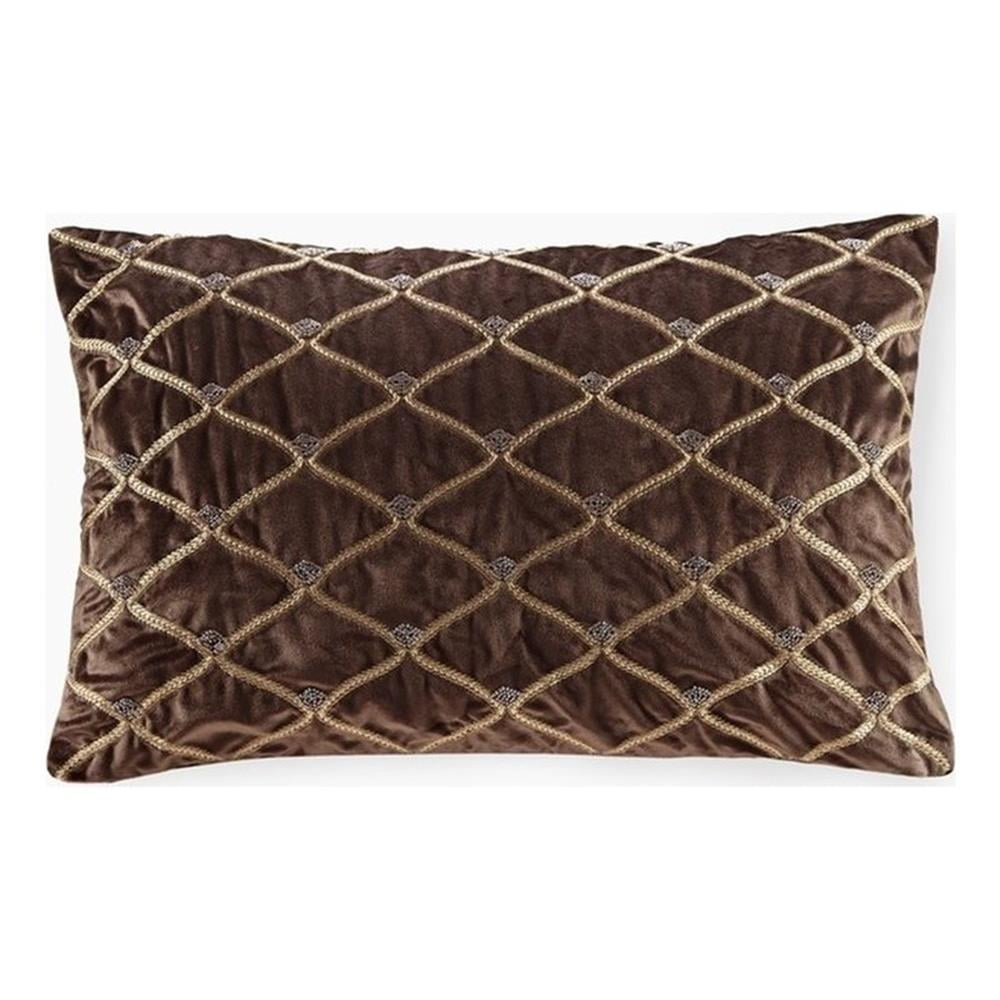Luxurious Brown Velvet Embroidered Rectangular Throw Pillow