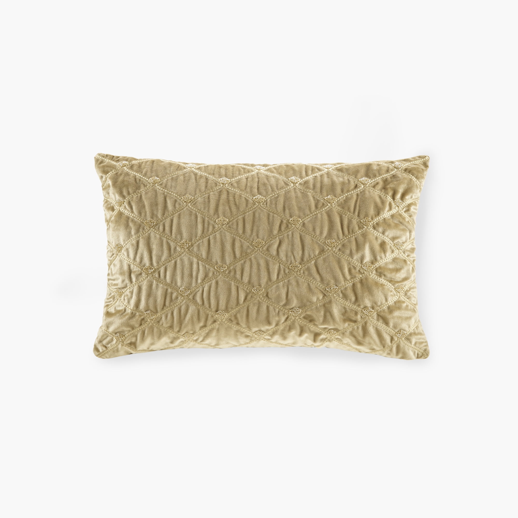 Gold Rectangular Velvet Throw Pillow with Embroidered Rhinestones