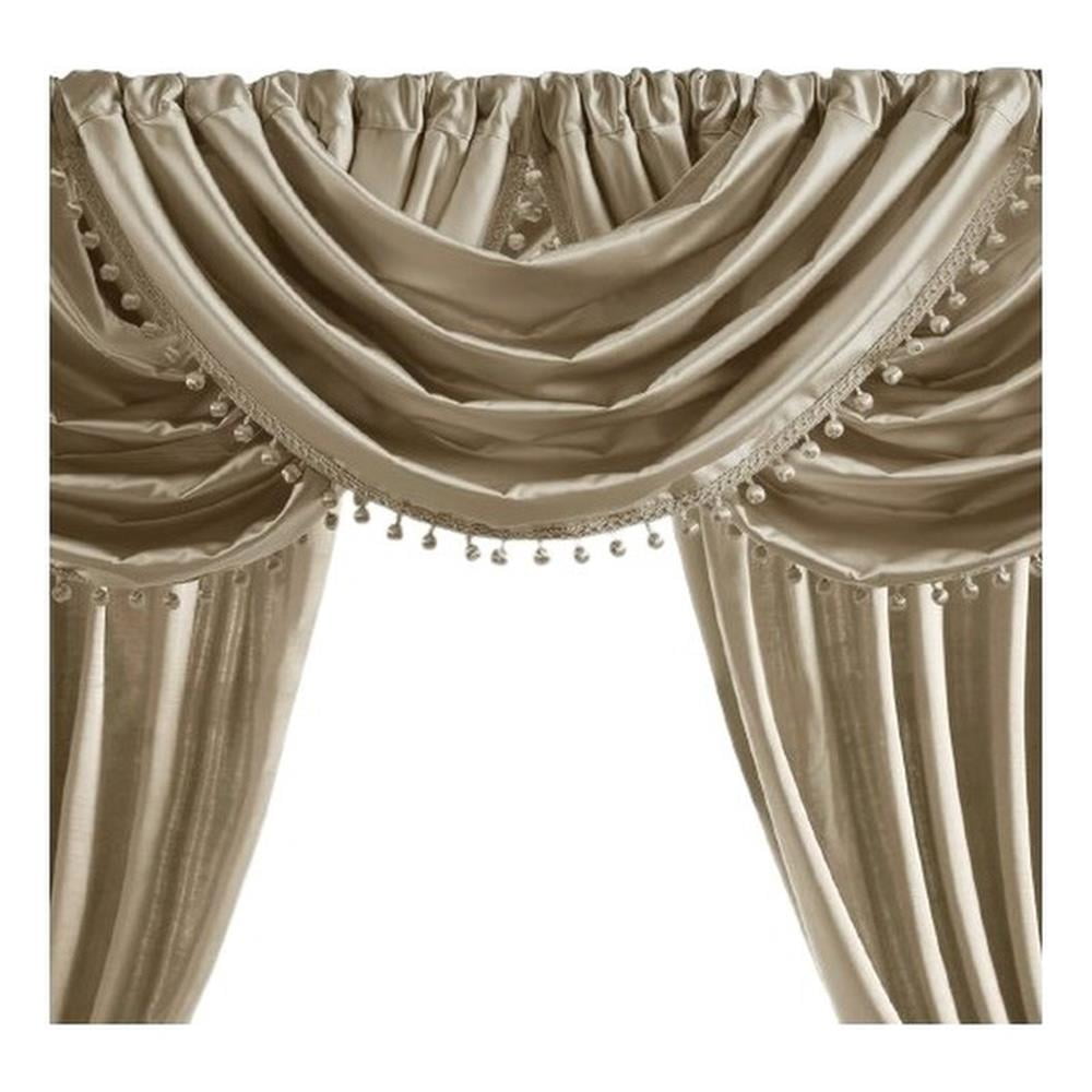 Champagne Satin Waterfall Valance with Embellished Trim