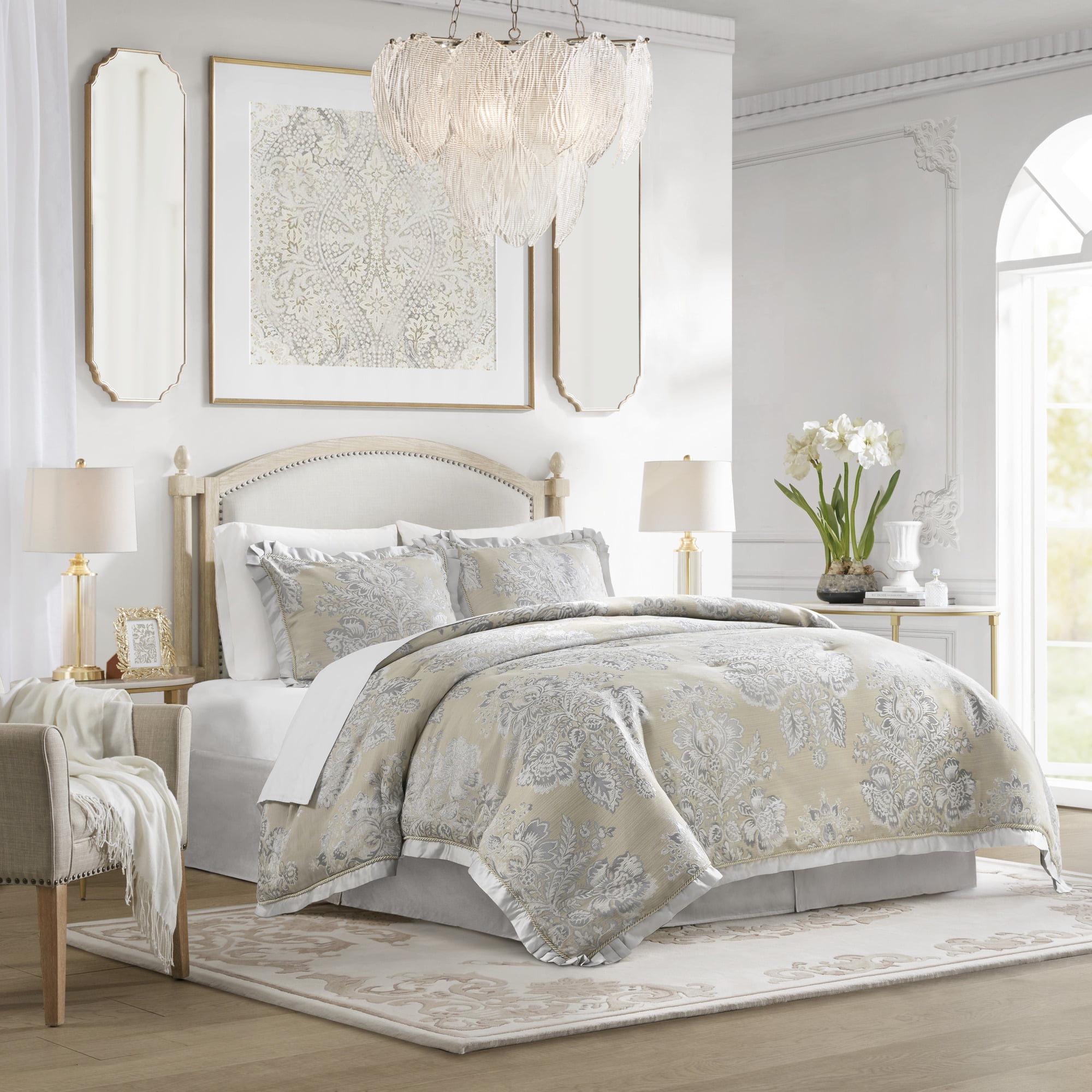 King White Microfiber Reversible Jacquard Comforter Set