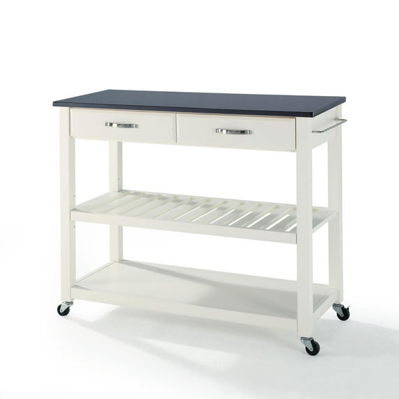 Crosley 2 Drawer Black Granite Top Kitchen Cart in White