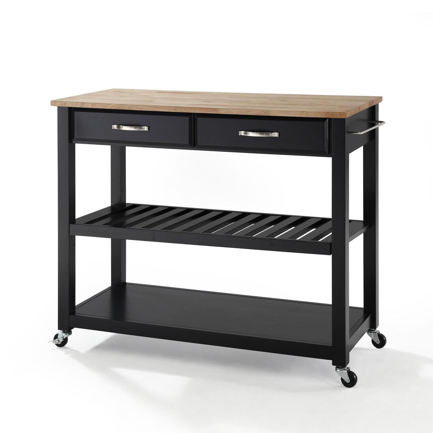 Black and Natural Wood Kitchen Cart with Wine Rack